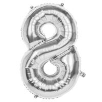 Boland Cijfer ballon nummer8' zilver folie 86cm geschikt voor Helium