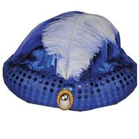 Toppers - Blauw Arabisch Sultan hoedje met diamant en veer Blauw