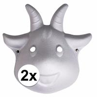 2x Papier mache geiten maskers 22 cm Wit