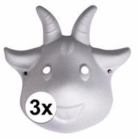 3x Papier mache geiten maskers 22 cm Wit