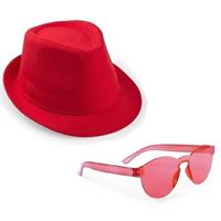 Shoppartners Toppers - Rood trilby party hoedje met rode zonnebril Rood
