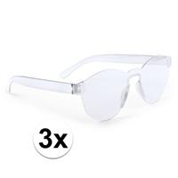 3x Transparante verkleed zonnebrillen voor volwassenen