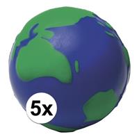 5x Anti-stressballen wereldbol 6,5 cm Multi