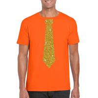 Shoppartners Oranje fun t-shirt met stropdas in glitter goud heren Oranje
