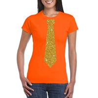 Shoppartners Oranje fun t-shirt met stropdas in glitter goud dames Oranje