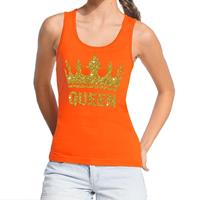 Shoppartners Oranje Koningsdag Queen tanktop met gouden glitters dames Oranje