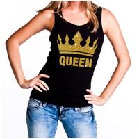 Shoppartners Zwart Koningsdag Queen tanktop met gouden glitters dames Zwart
