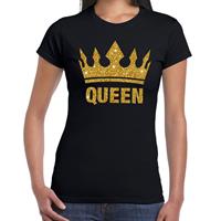 Shoppartners Zwart Koningsdag Queen shirt met gouden glitters en kroon dames Zwart