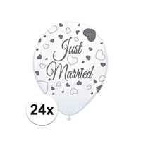 24x Just Married ballonnen 30 cm bruiloft versiering Wit