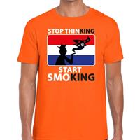 Shoppartners Oranje Stop thinking start smoking t-shirt heren Oranje