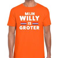 Shoppartners Oranje Mijn willy is groter t-shirt voor heren