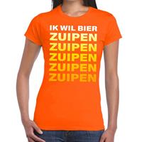Shoppartners Ik Wil Bier Zuipen tekst t-shirt oranje dames Oranje