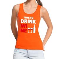 Shoppartners Time to Drink Wine tekst tanktop / mouwloos shirt oranje dames Oranje