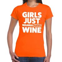 Shoppartners Girls Just Wanna Have Wine tekst t-shirt oranje dames Oranje