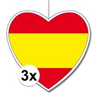 3x Spanje hangdecoratie harten 14 cm Multi