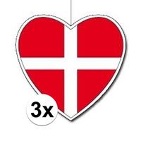 3x Denemarken hangdecoratie harten 14 cm Multi