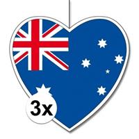 3x Australie hangdecoratie harten 14 cm Multi
