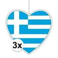 3x Griekenland hangdecoratie harten 14 cm Multi