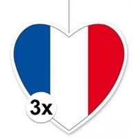 3x Frankrijk hangdecoratie harten 14 cm Multi