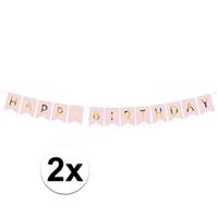 2x Lichtroze DIY feest slingers Happy Birthday 1,75 meter Roze