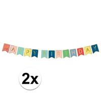 2x Gekleurde DIY feest slingers Happy Birthday 1,75 meter Multi