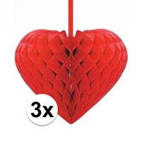 3x Rode decoratie hartjes versiering 15 cm Rood