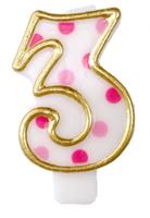 Haza Original verjaardagskaars cijfer 3 goud/roze 6 cm