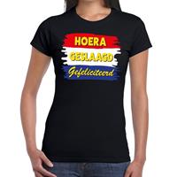 Shoppartners Hoera geslaagd gefeliciteerd t-shirt zwart dames Zwart