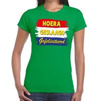 Shoppartners Hoera geslaagd gefeliciteerd t-shirt groene dames Groen