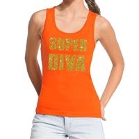 Shoppartners Super Diva glitter tekst tanktop / mouwloos shirt oranje dames Oranje
