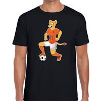 Shoppartners Nederland supporter t-shirt Leeuwin met voetbal zwart heren Zwart