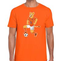 Shoppartners Nederland supporter t-shirt Leeuwin met voetbal oranje heren Oranje