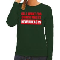Shoppartners Foute kersttrui Christmas New Breasts groen voor dames