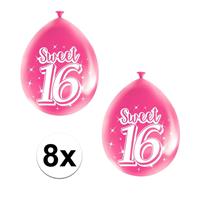 Folat 8x Roze Sweet 16 verjaardag ballonnen Roze