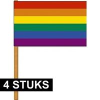 4x Luxe zwaaivlaggen regenboog 30 x 45 cm met houten stok Multi