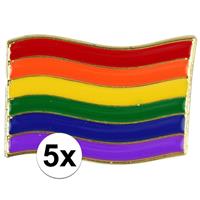 5x Regenboog pride vlag metalen pin/broche 4 cm Multi