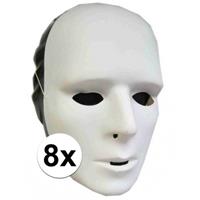8x Witte grimeer maskers van plastic Wit