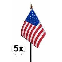 5x Amerika/USA mini vlaggetjes op stok 10 x 15 cm Multi