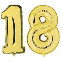 Shoppartners 18 jaar gouden folie ballonnen 88 cm leeftijd/cijfer Goudkleurig
