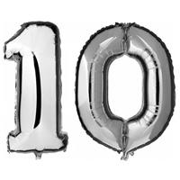 Shoppartners 10 jaar zilveren folie ballonnen 88 cm leeftijd/cijfer Zilver