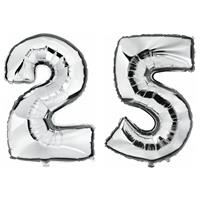 Shoppartners 25 jaar zilveren folie ballonnen 88 cm leeftijd/cijfer Zilver