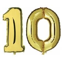Shoppartners 10 jaar gouden folie ballonnen 88 cm leeftijd/cijfer Goudkleurig