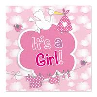 Folat 40x Geboorte meisje babyshower servetten roze 25 x 25 cm papier Multi