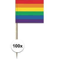 100x Cocktailprikkers regenboog vlag 8 cm vlaggetje decoratie Multi
