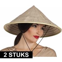 2x Aziatische hoeden verkleed accessoire Beige