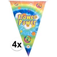 4x Vlaggenlijnen flower power hippie feest decoratie 5 meter Multi