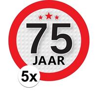 Shoppartners 5x 75 Jaar leeftijd stickers rond 9 cm verjaardag versiering Multi