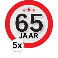 Shoppartners 5x 65 Jaar leeftijd stickers rond 9 cm verjaardag versiering Multi