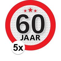 Shoppartners 5x 60 Jaar leeftijd stickers rond 9 cm verjaardag versiering Multi