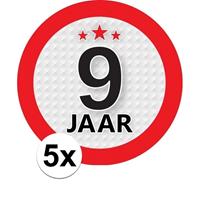 Shoppartners 5x 9 Jaar leeftijd stickers rond 9 cm verjaardag versiering Multi